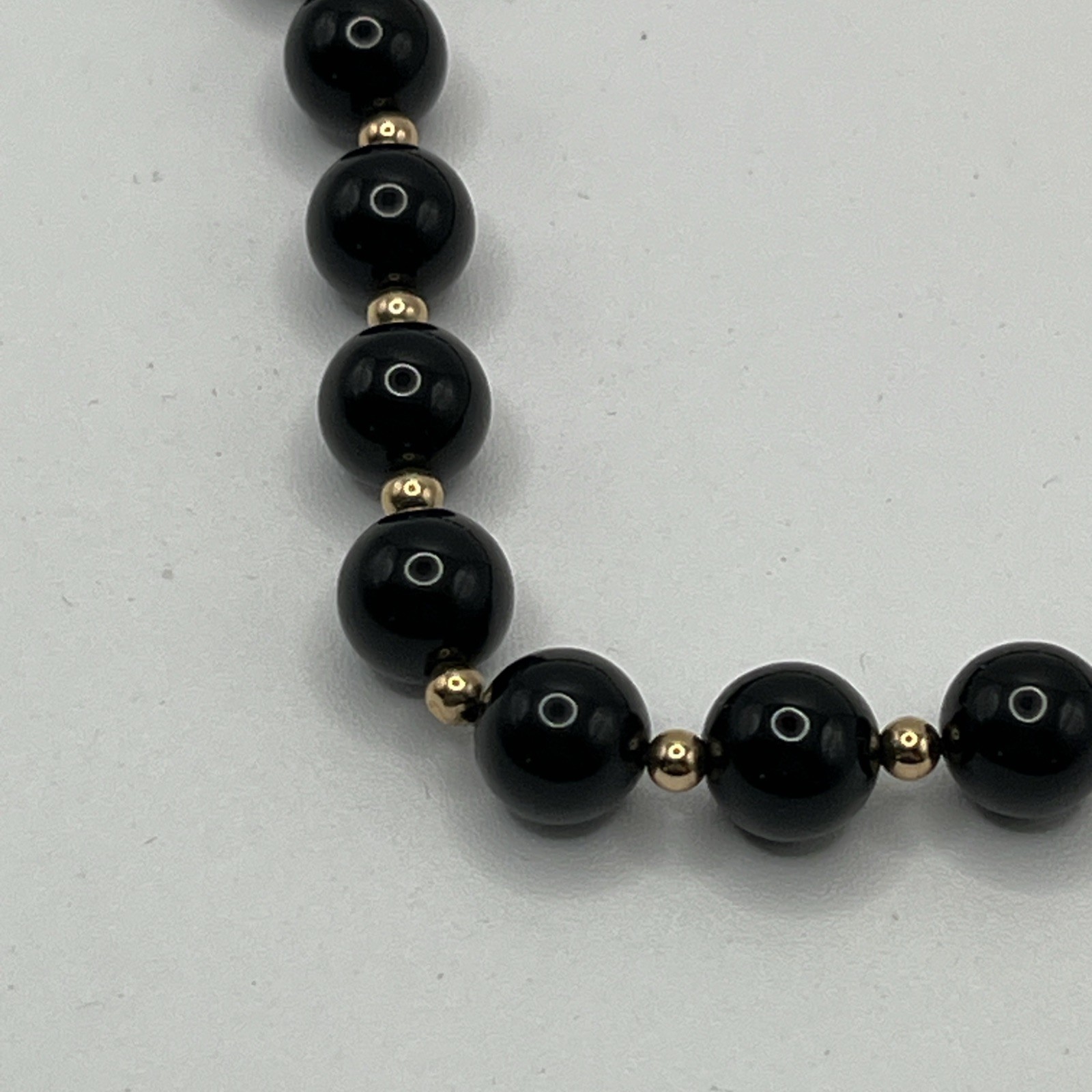 Vintage Black Onyx Beaded Necklace 14k Gold Clasp 18” As Is Restring