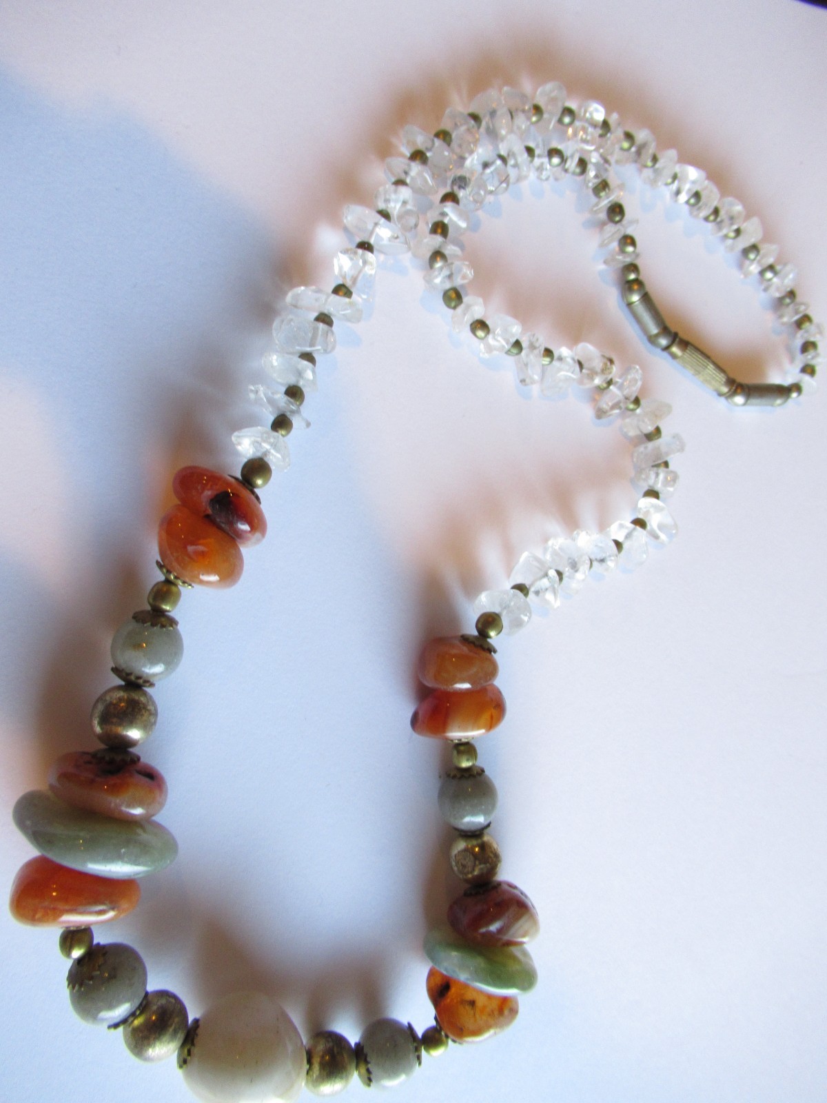 Art Deco 40’s Bohemian Ethnic Mexico Agate Quartz jasper Carnelian Necklace