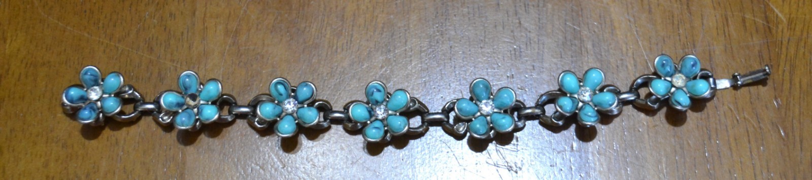 VTG Blue Opal Turquoise & Rhinestone Sterling Silver Bracelet & Necklace Choker