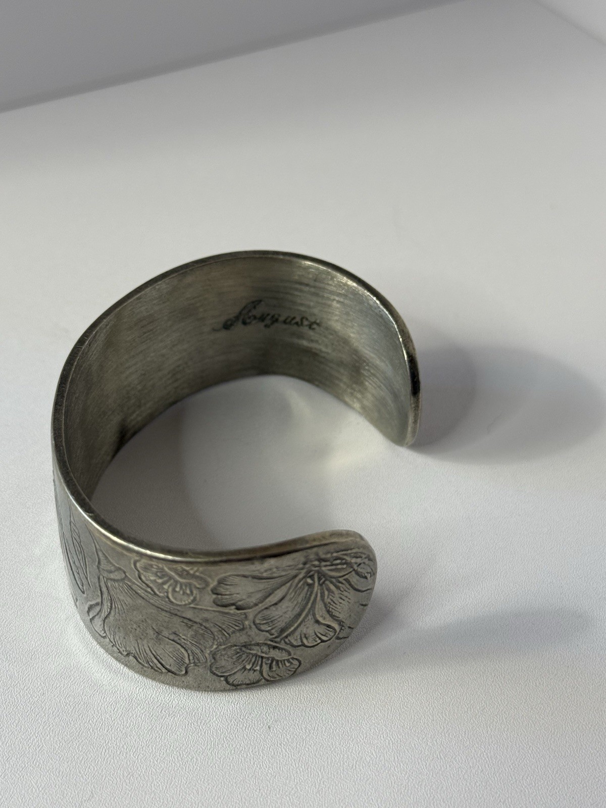 Salisbury Pewter August Poppy Flower Of The Month Wide Cuff Bracelet