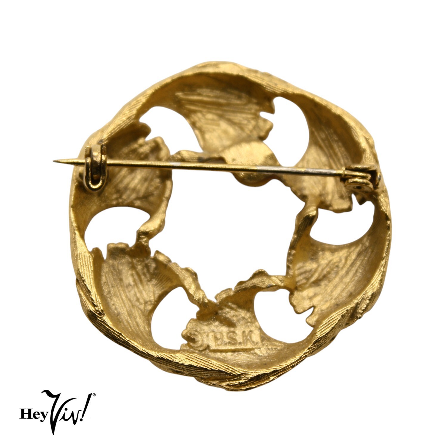 Vintage BSK Circle Pin Brooch w Pearl Open Work Design 1 1/2″ Across – Hey Viv