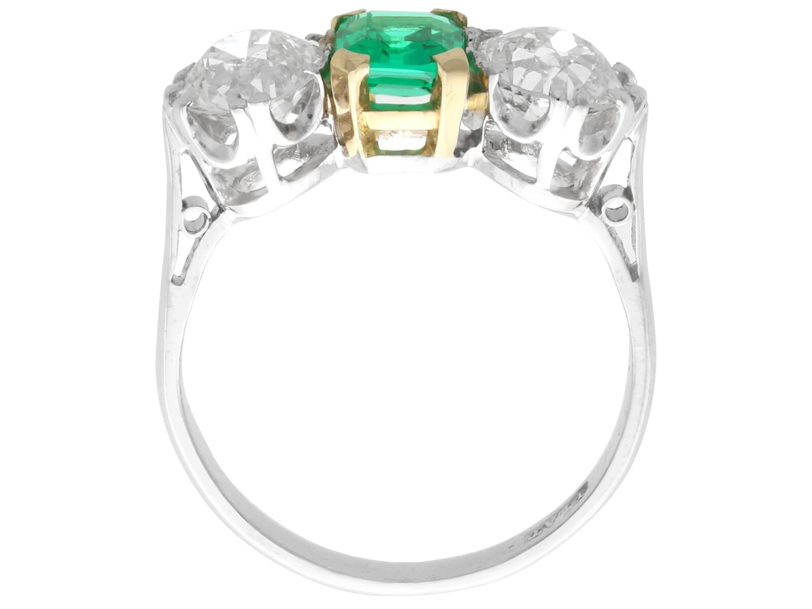 0.50Ct Colombian Emerald and 1.94Ct Diamond, Platinum Trilogy Ring Circa 1935