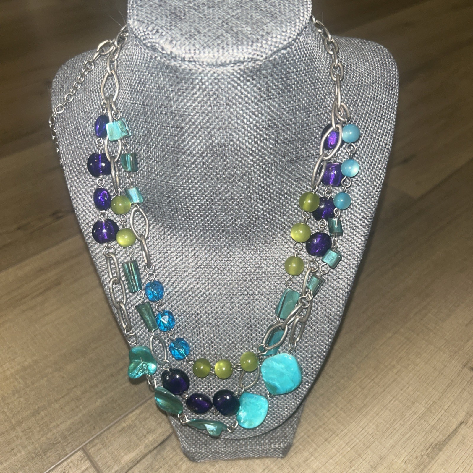 Vintage Seashell Beaded Necklace And Bracelet Aqua Ocean Coastal Cowgirl Layered