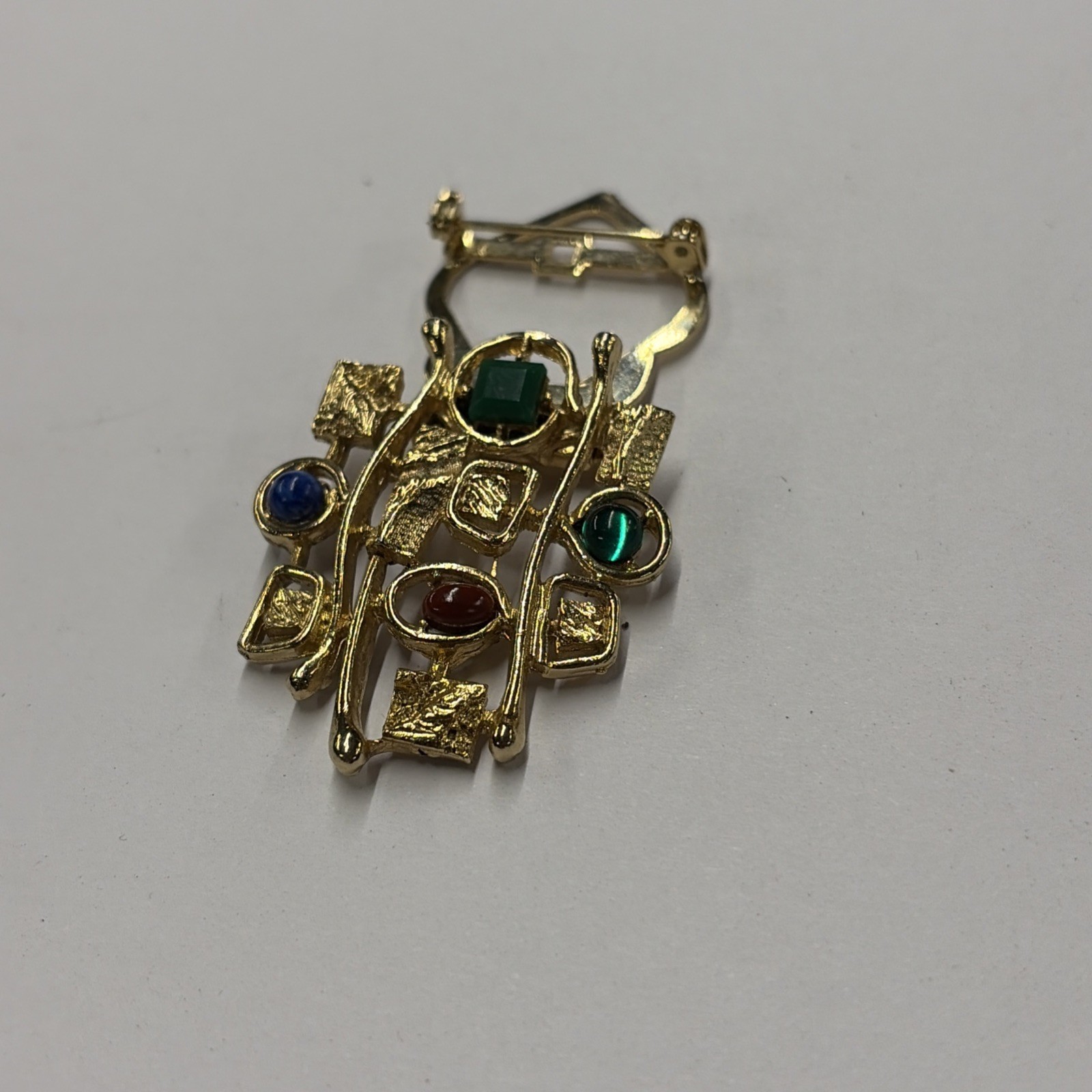 Vtg Modernist Multi Colored Cabochon Dress Clip Brooch