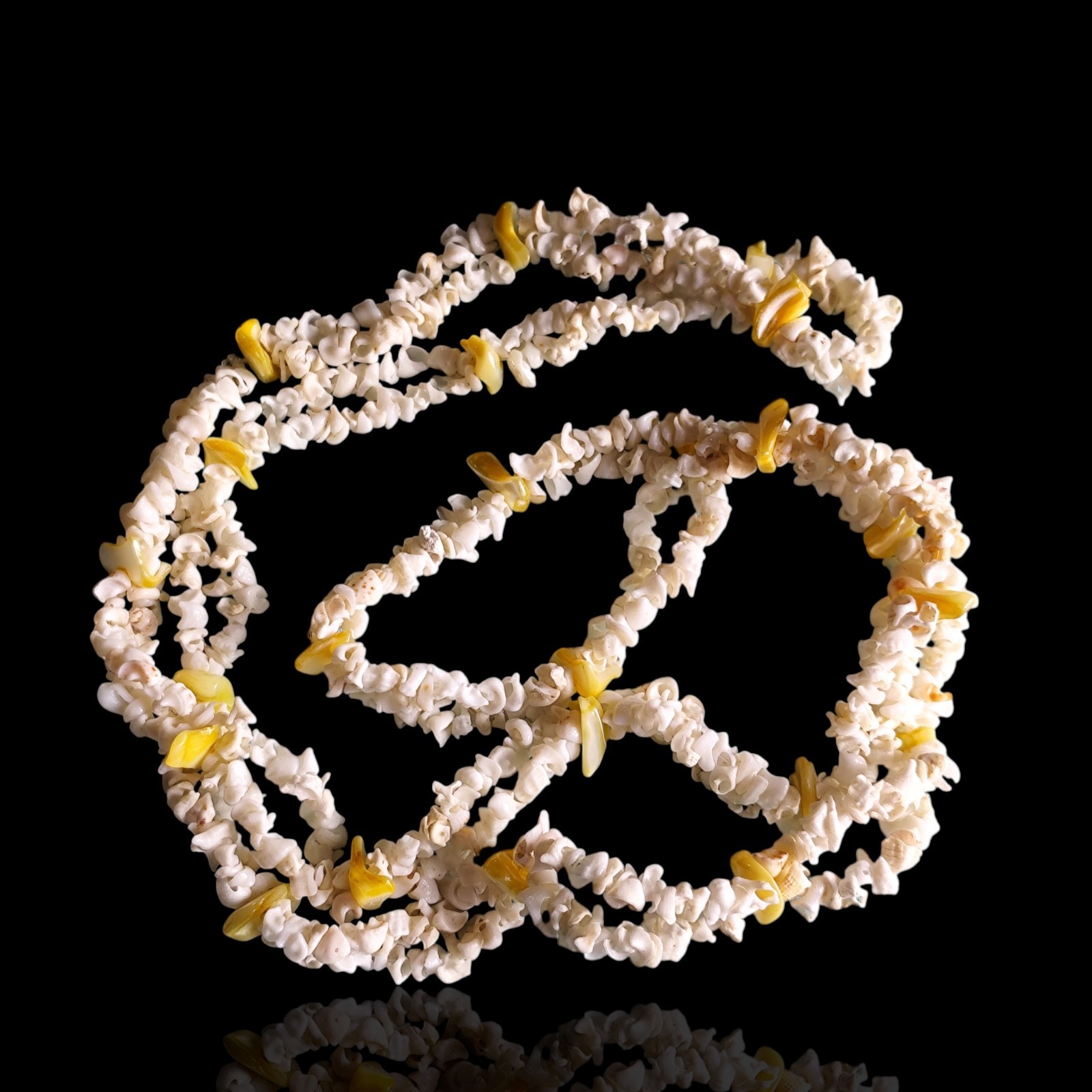 Vintage Cream White And Dyed Yellow Curly Shell Strand Necklace 35in