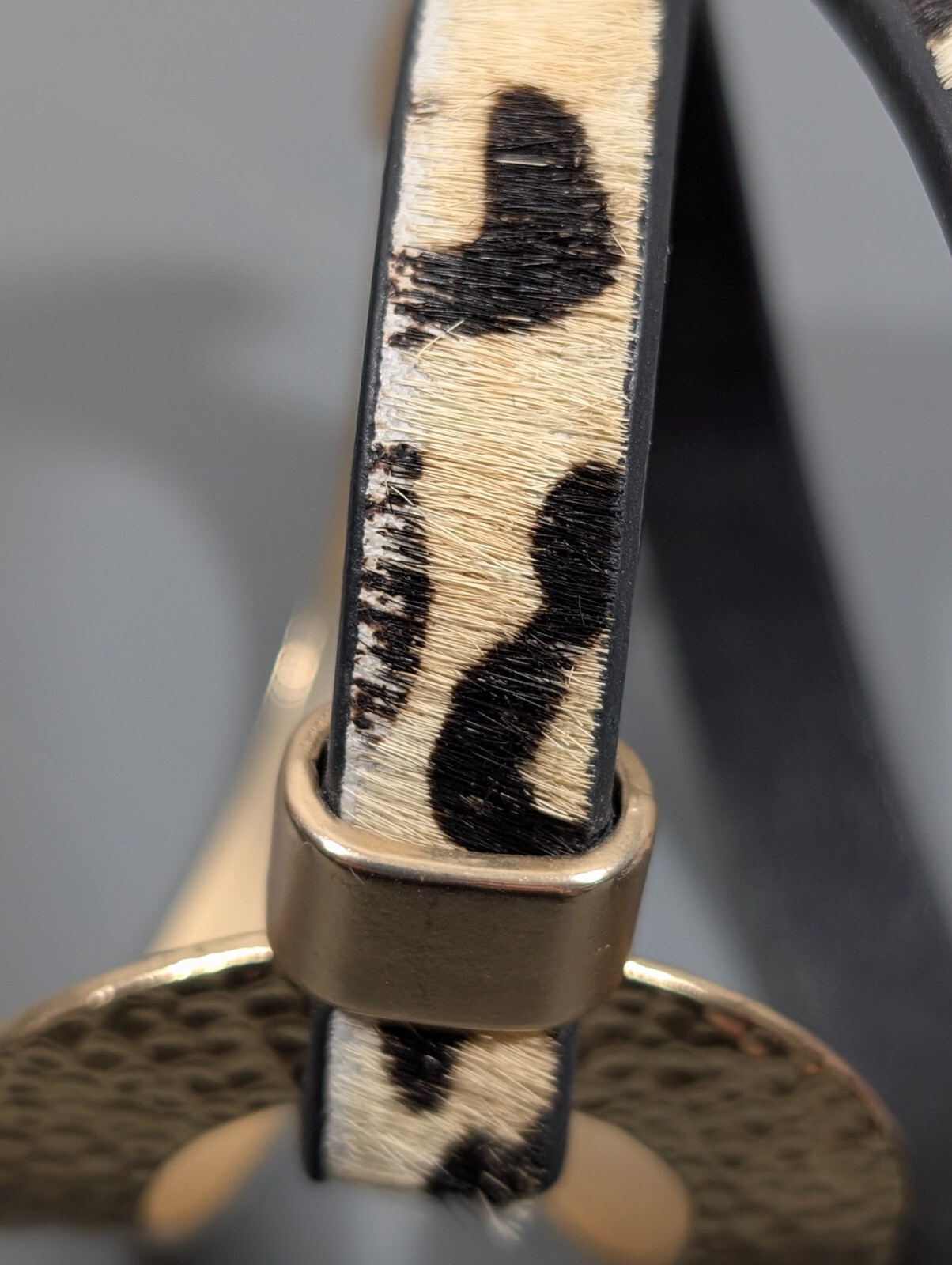 Cheetah Animal Print Faux Fur Gold Tone Hammered Wrap Bracelet 14 inch Boho