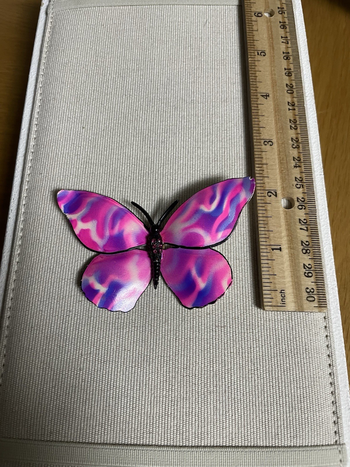 Vintage 1970s Tie-dye Enamel Butterfly Brooch Pin with Pink Rhinestones