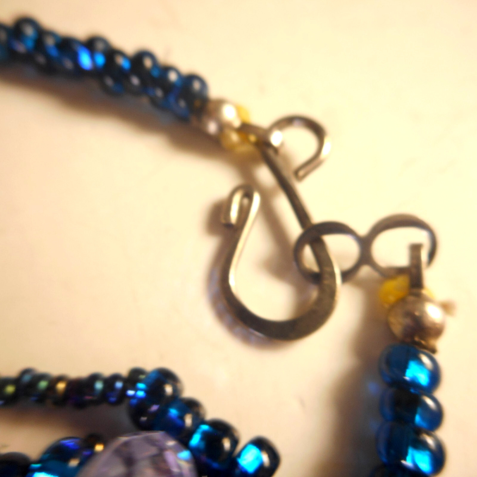 Artisan Milk Crystal Blue Glass 3 Strand Beaded Necklace 925 Hook Clasp 22″