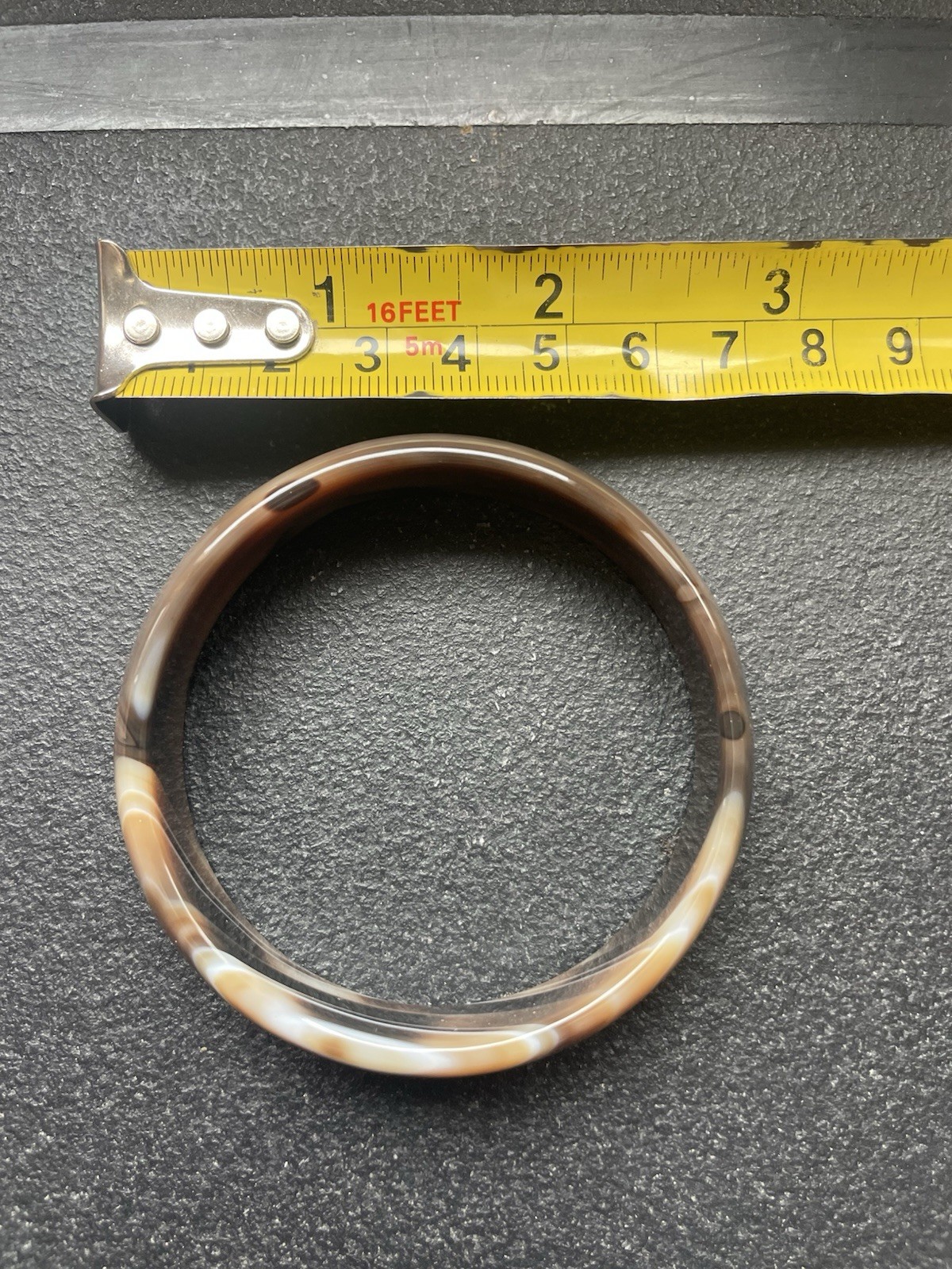 Vintage 1980’s Beautiful Polished Stone Bangle Bracelet In Marbled Brown & White