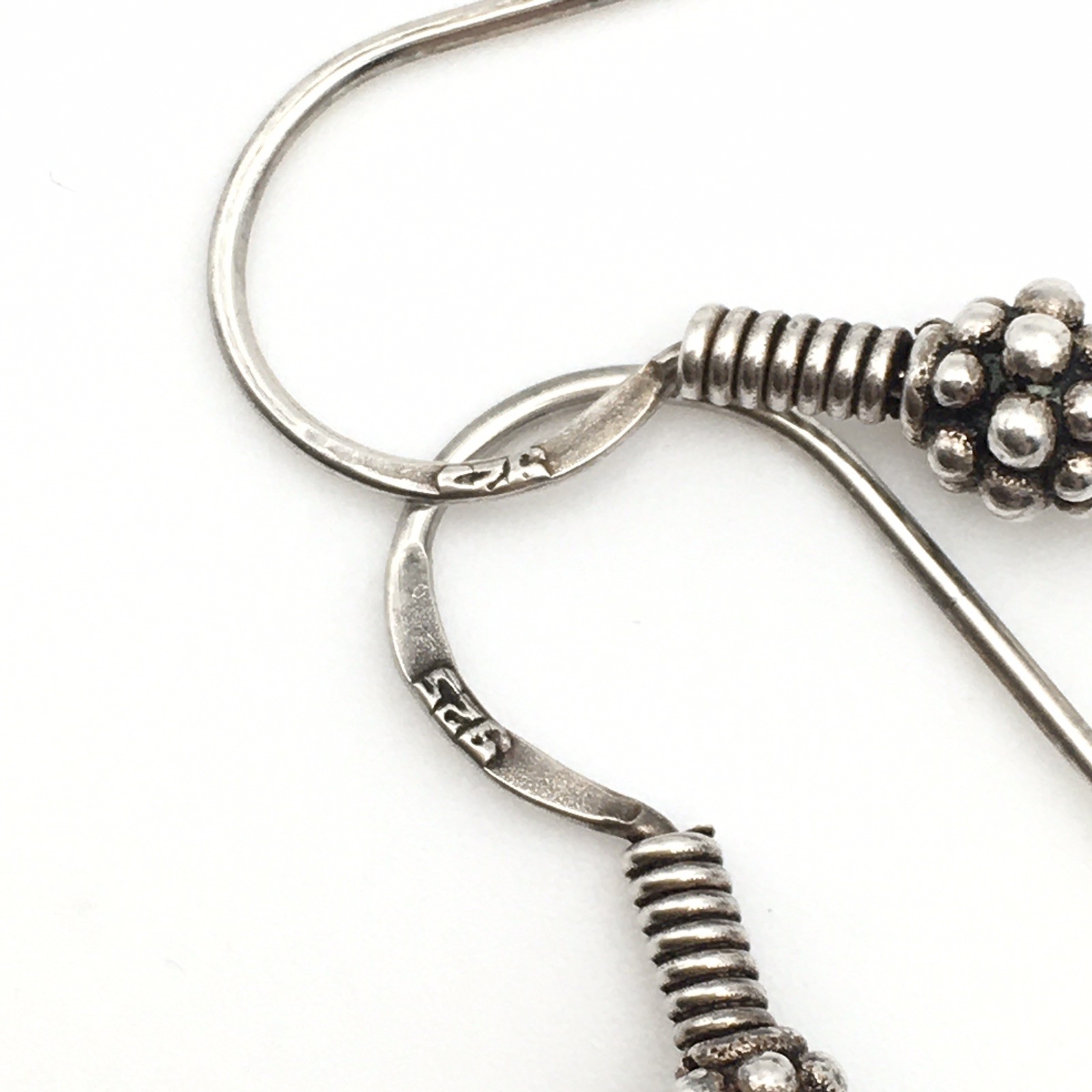 Vintage Sterling Silver Bali Style Ball Dangle Earrings Marked 925 8.3g #05