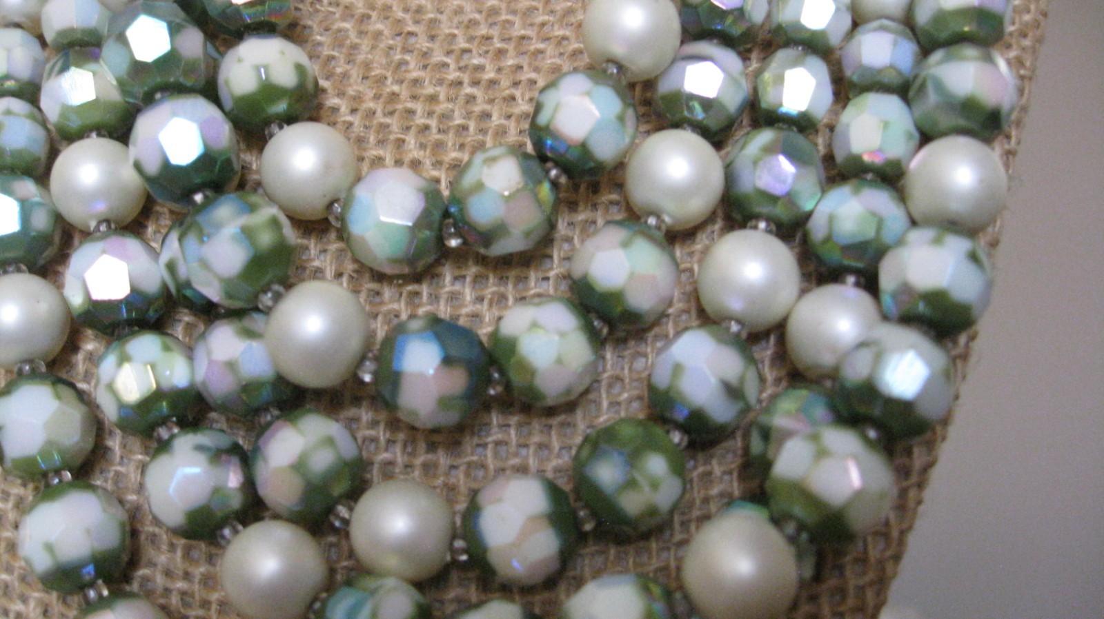 Older Vtg RARE CASTLECLIFF Faceted Glass Faux Pearl 5 Strands 17″/ 18″ 170 Grams