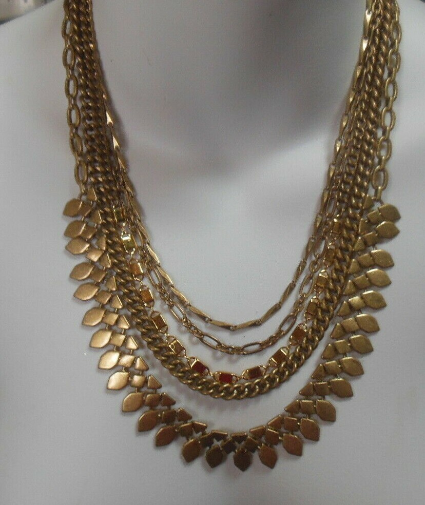 Vintage Signed Stella & Dot Brushed Gold-tone 5-Strand Necklace