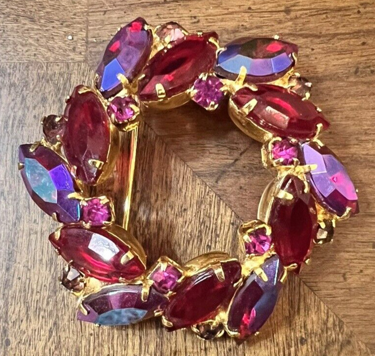 VTG D&E Juliana Brooch Siam Red A B Marquise Purple Fuchsia Open Back Rhinestone