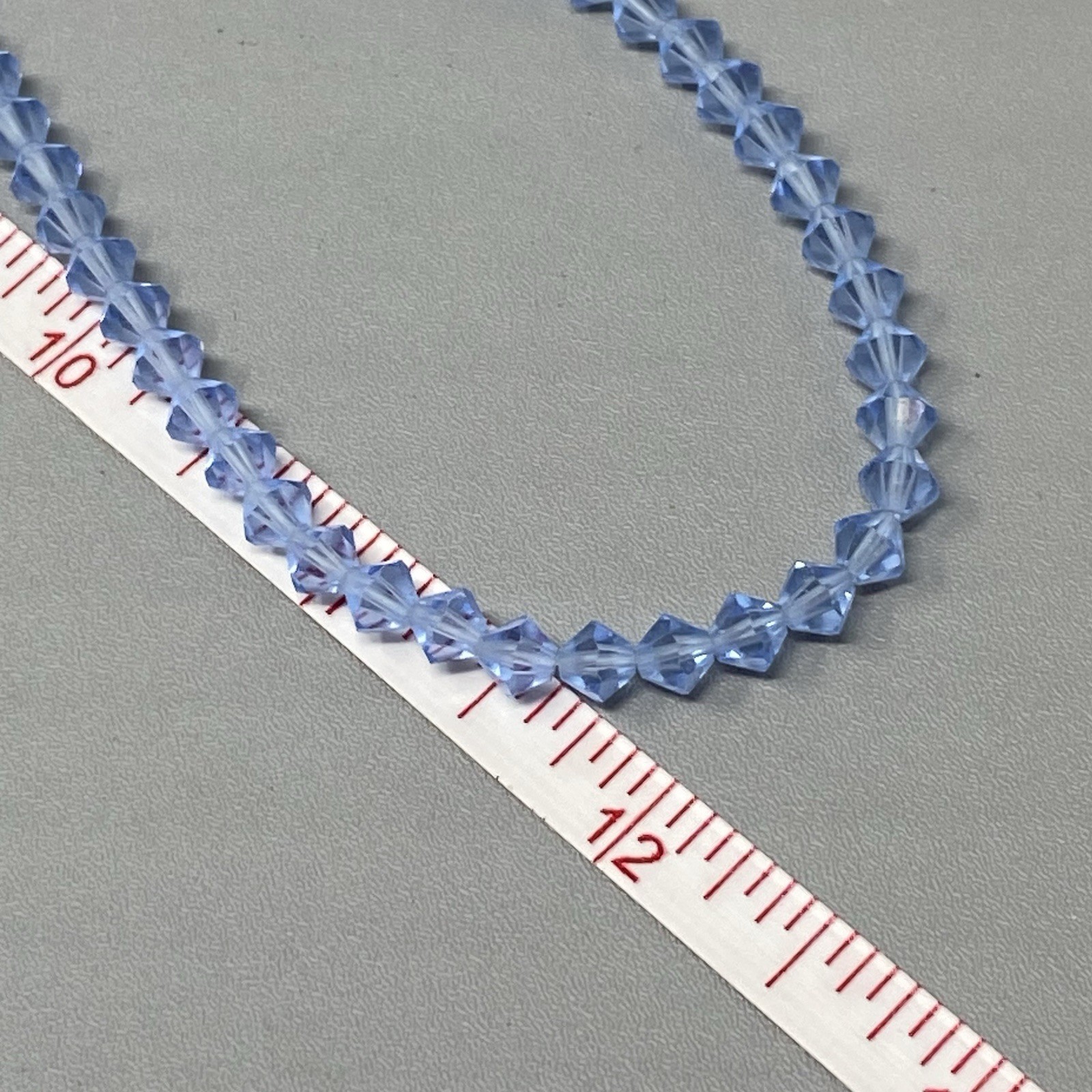 Light Blue Glass Beaded Necklace Bicone Faceted Shiny Fire Polished Vintage 24″