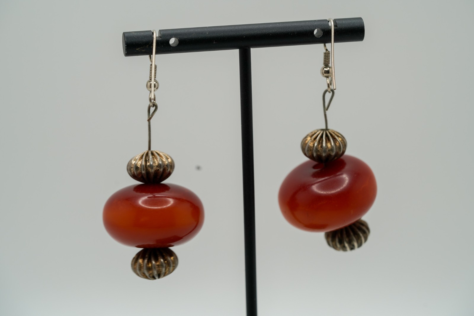 Vintage Silver Faux Amber Dangle Earrings 5.7cm EB1