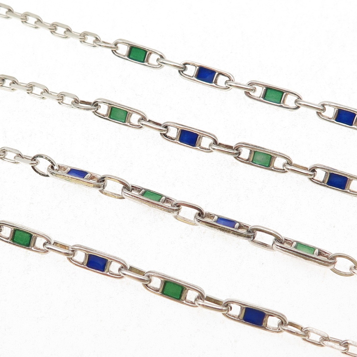 925 Sterling Silver Vintage Italy Enamel Anchor Mariner Cable Chain Necklace 30″