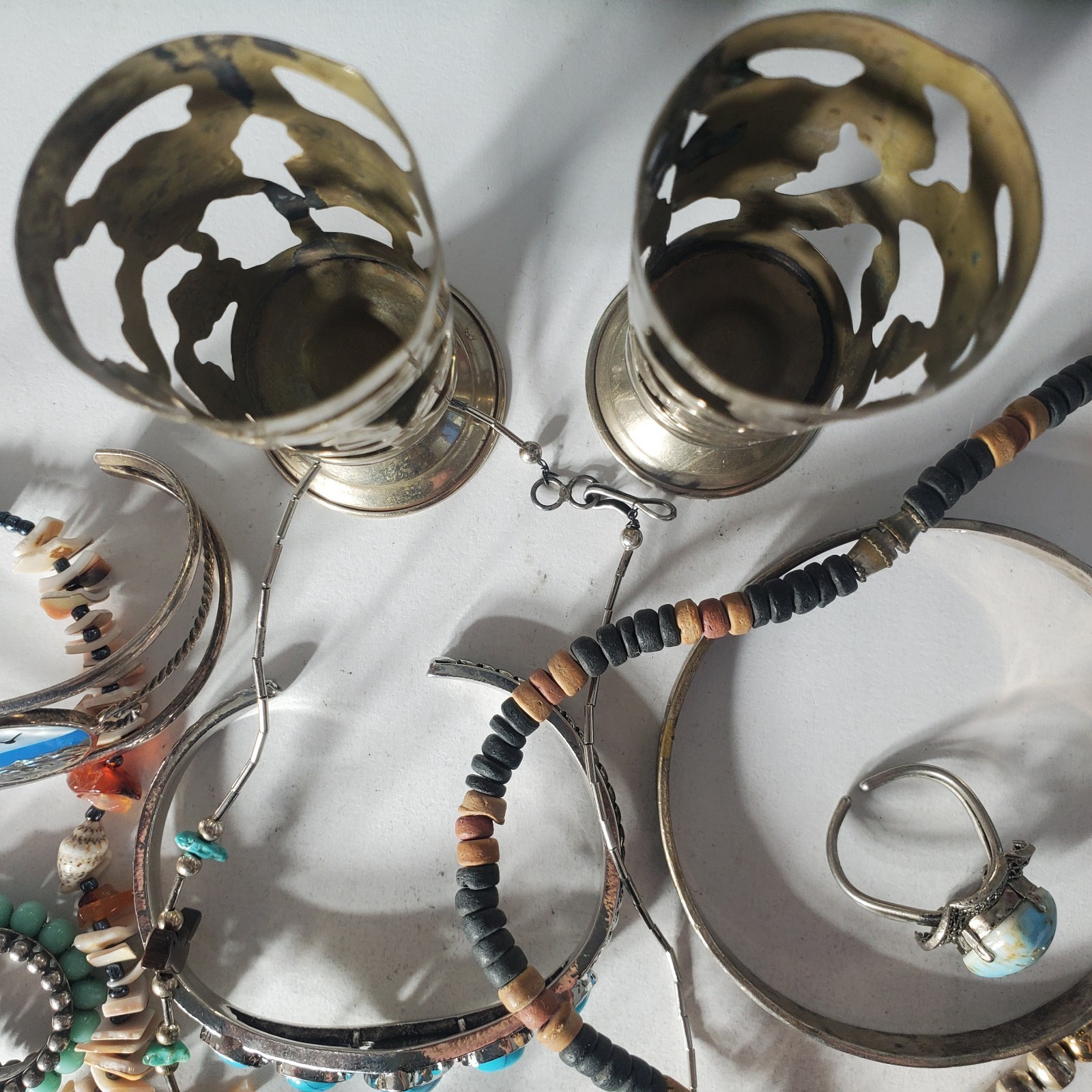 Vtg Silver Plated Alpaca Mixed Metals SOUTHWEST Jewlery Lot Collection 20 Pcs