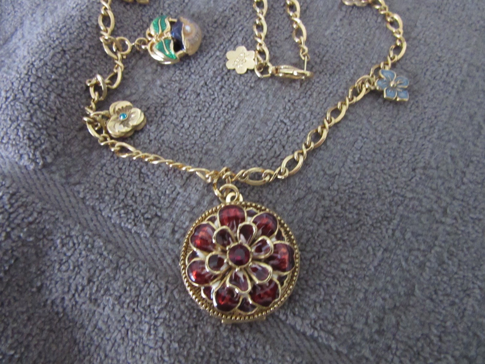 VTG Joan Rivers Victorian Language of Flowers Pansy Charm Locket Necklace EUC