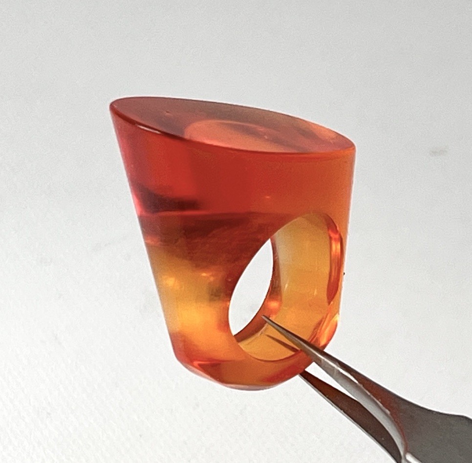Vintage Lucite Ring Size 5.5 Oval Slanted Modern Chunky Statement Acrylic Orange