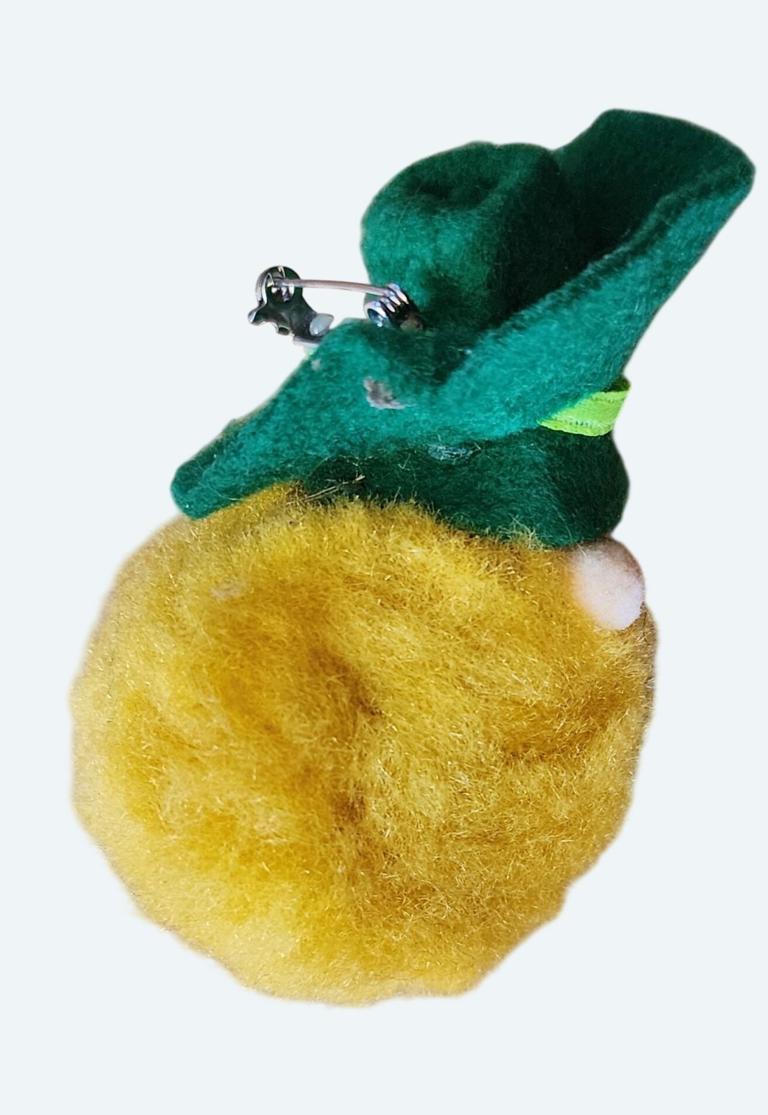 Vtg Handmade 3″ Leprechaun Pompom Head Pin Felt Hat Googly Eyes Pipe St Patrick