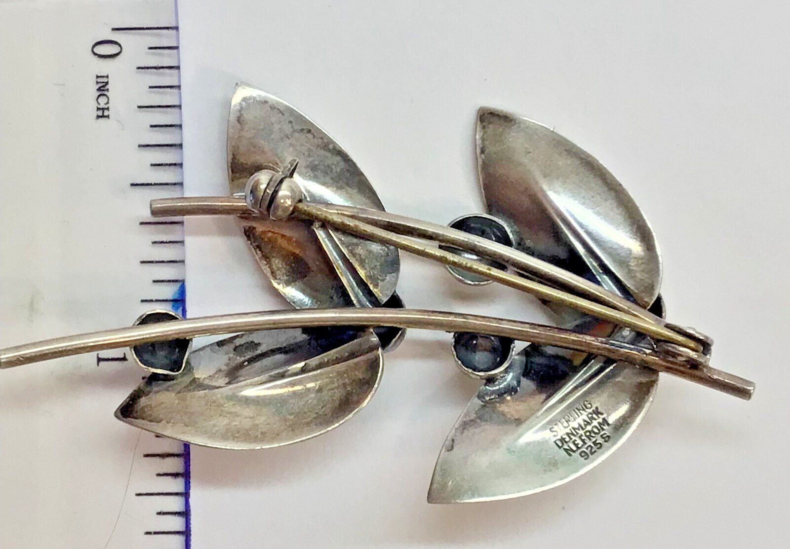 FROM, Neils Erik Danish Vintage Foliate Sterling Silver 925S Pin, Rollover Clasp