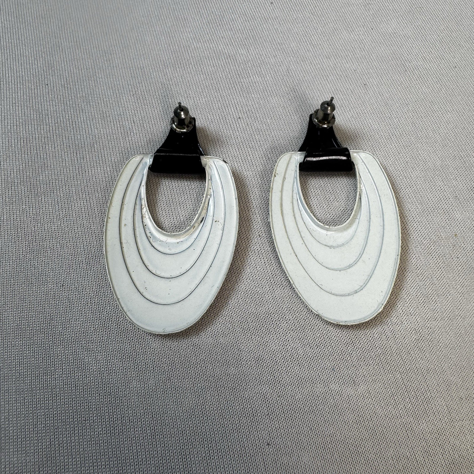 Vintage White & Black Large Statement Metal Earrings