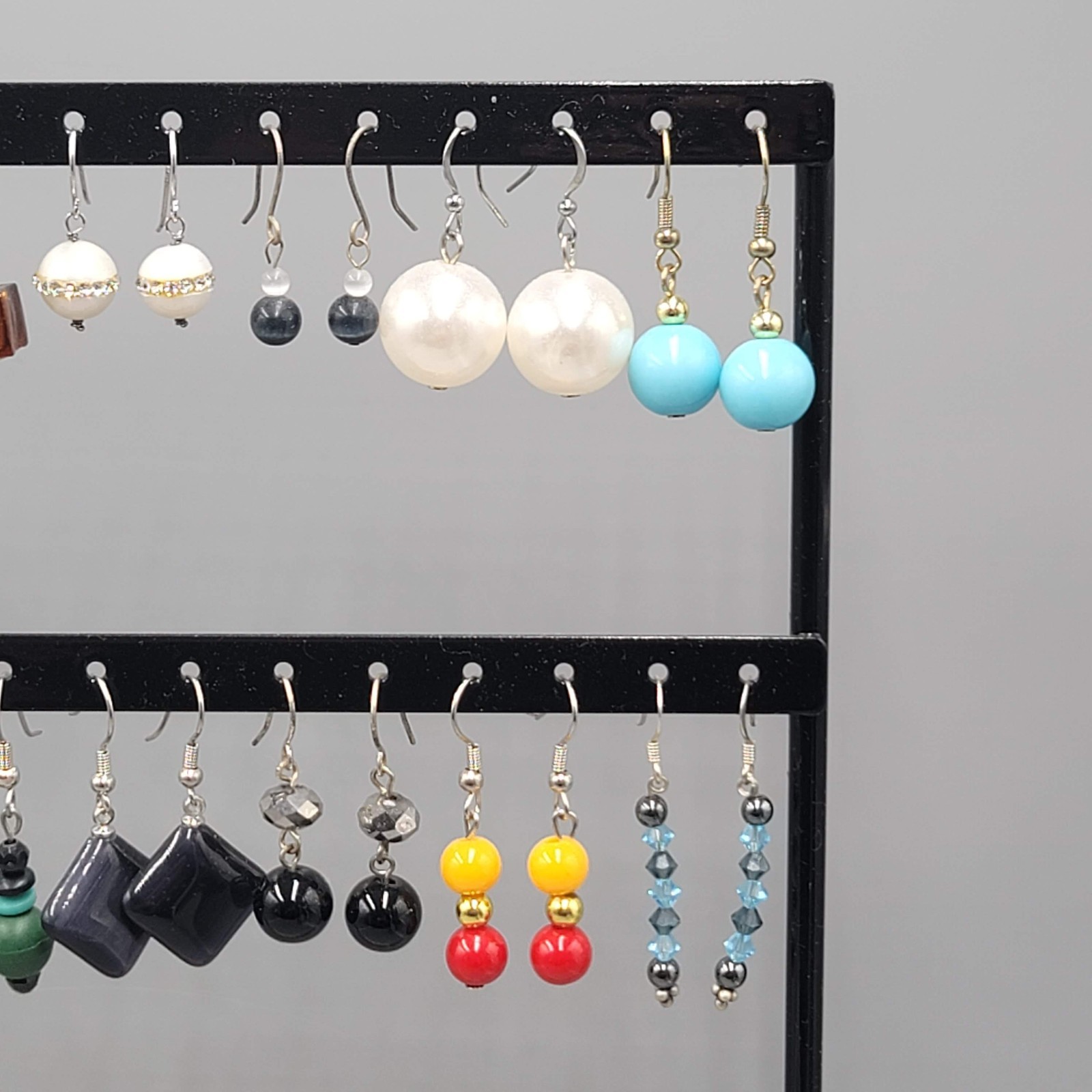Lot of 44 Beaded Pierced Earrings Multi color ALL Dangle Hooks Bead Mixed