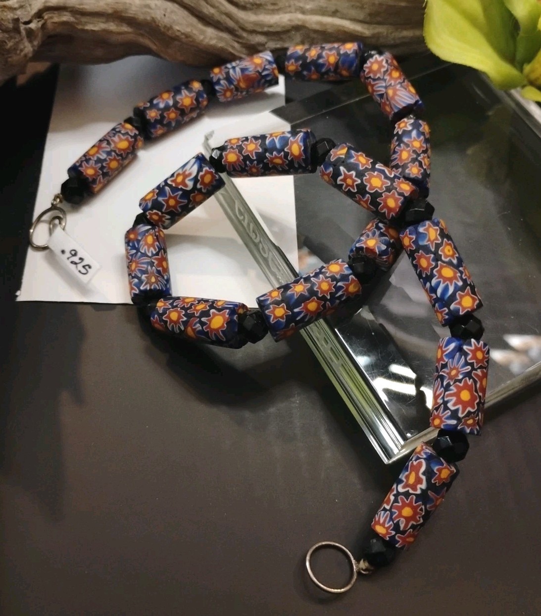 Very Vintage AFRICAN TRADE Beads Venitian Glass .925 Silver Clasp 17″ Necklace!