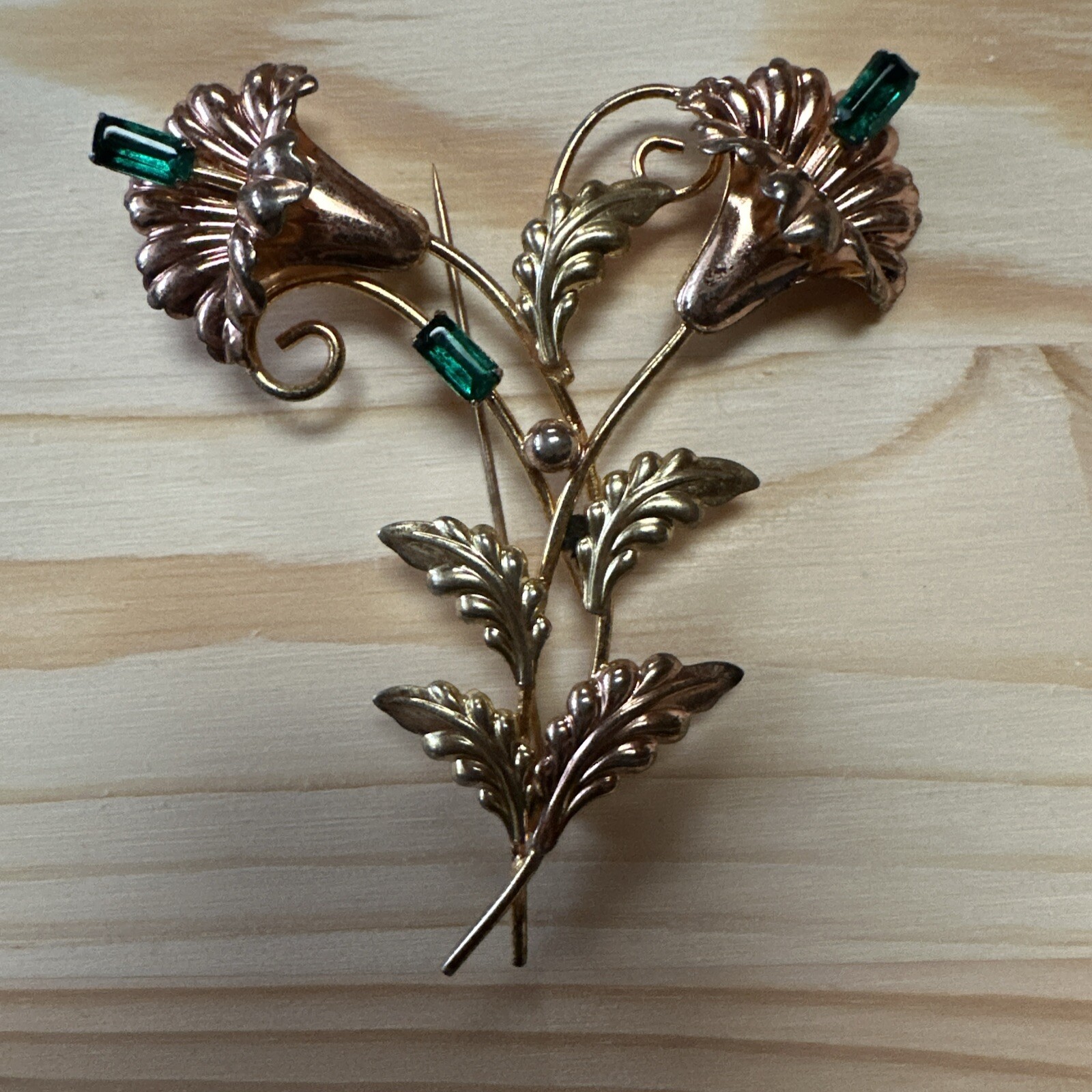 Vintage Sterling Silver Estate green stones brooch 1930’s-1950’s