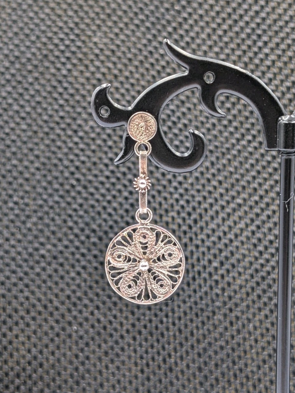 Vtg Sterling Silver Filigree Cannetille Flower Round Stud Dangle 925 Earrings 3g