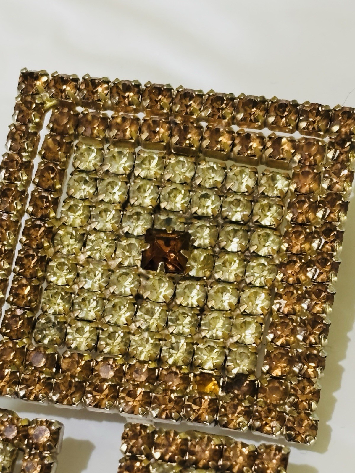 Vintage Bold Rhinestone Statement Brooch and Earrings Set Gold Tone Retro Glam