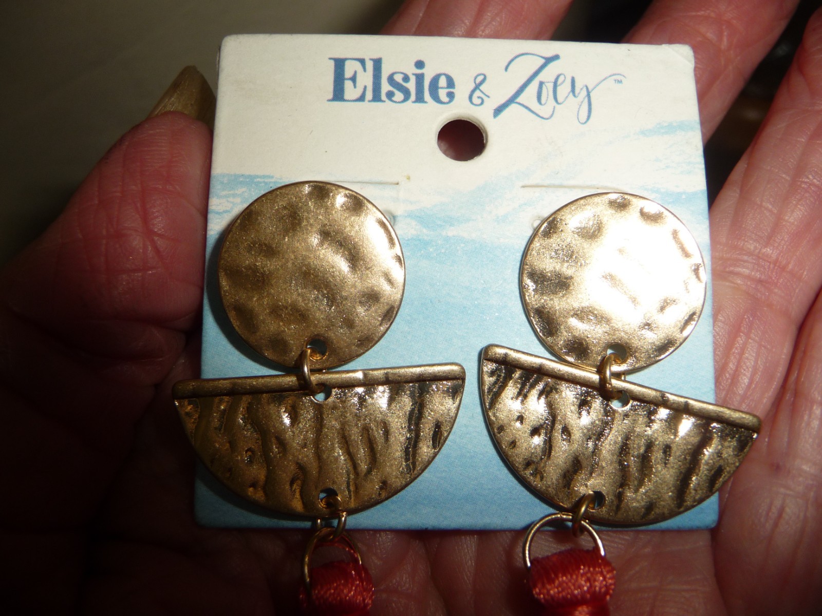 3 3/4”L DANGLE MCM GOLD TONE W LONG ORANGE THREAD TASSEL PIERCED EARRINGS #8/19
