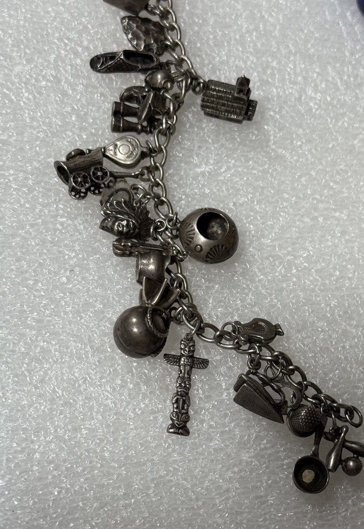 Vintage Sterling Silver Charm Bracelet Southwest Western 24 Charms 1.64oz
