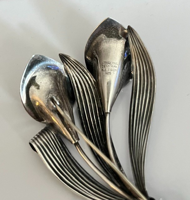 925 Sterling Silver Calla Lily Bouquet Brooch/Pin Vintage Denmark N.E. From