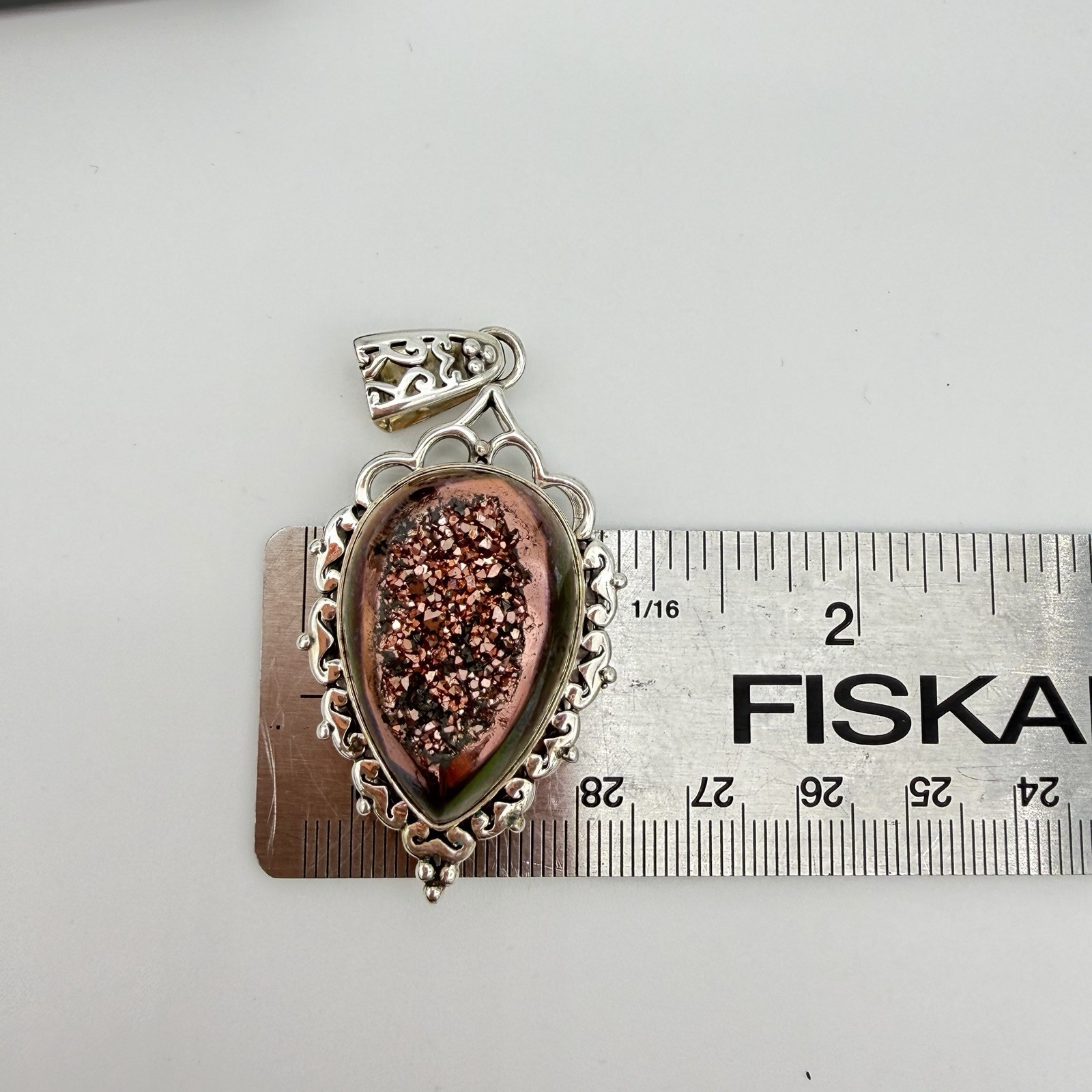 Vtg 925 Sterling Silver Pink Druzy Quartz Pendant 15.9 Signed GS QVC HSN Estate