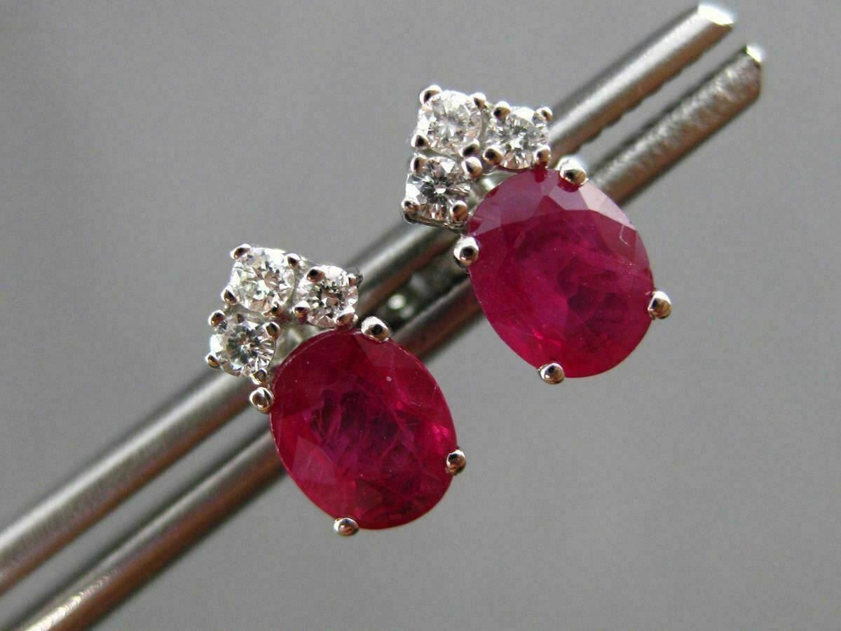 ANTIQUE 1.20CT DIAMOND & RUBY 14KT WHITE GOLD 3D STUD EARRINGS F/G VS VVS #24463