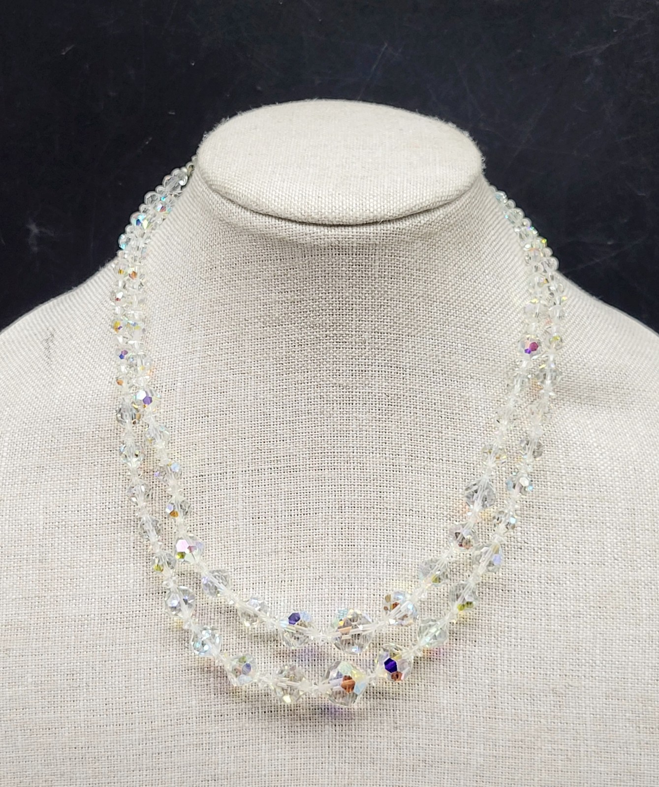 vintage 18″ double strand AB crystal bead necklace with hook clasp
