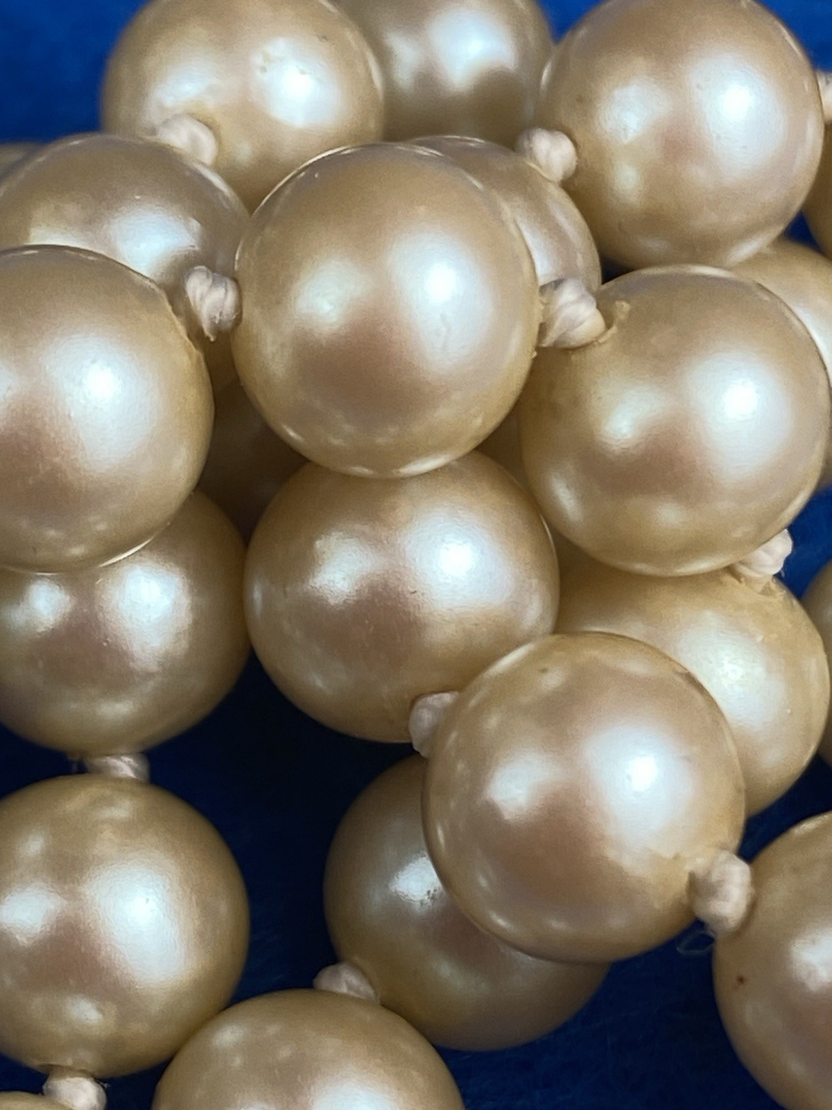 Antique 24” Hand Knotted Heavy Champagne Color Pearl Necklace Fish Hook Clasp