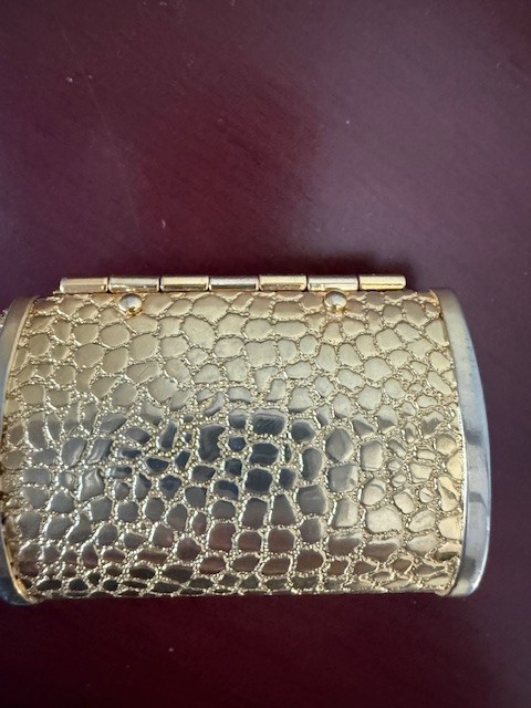 Vintage Guilloche Enamel Gold Finish Pillbox Purse/Necklace