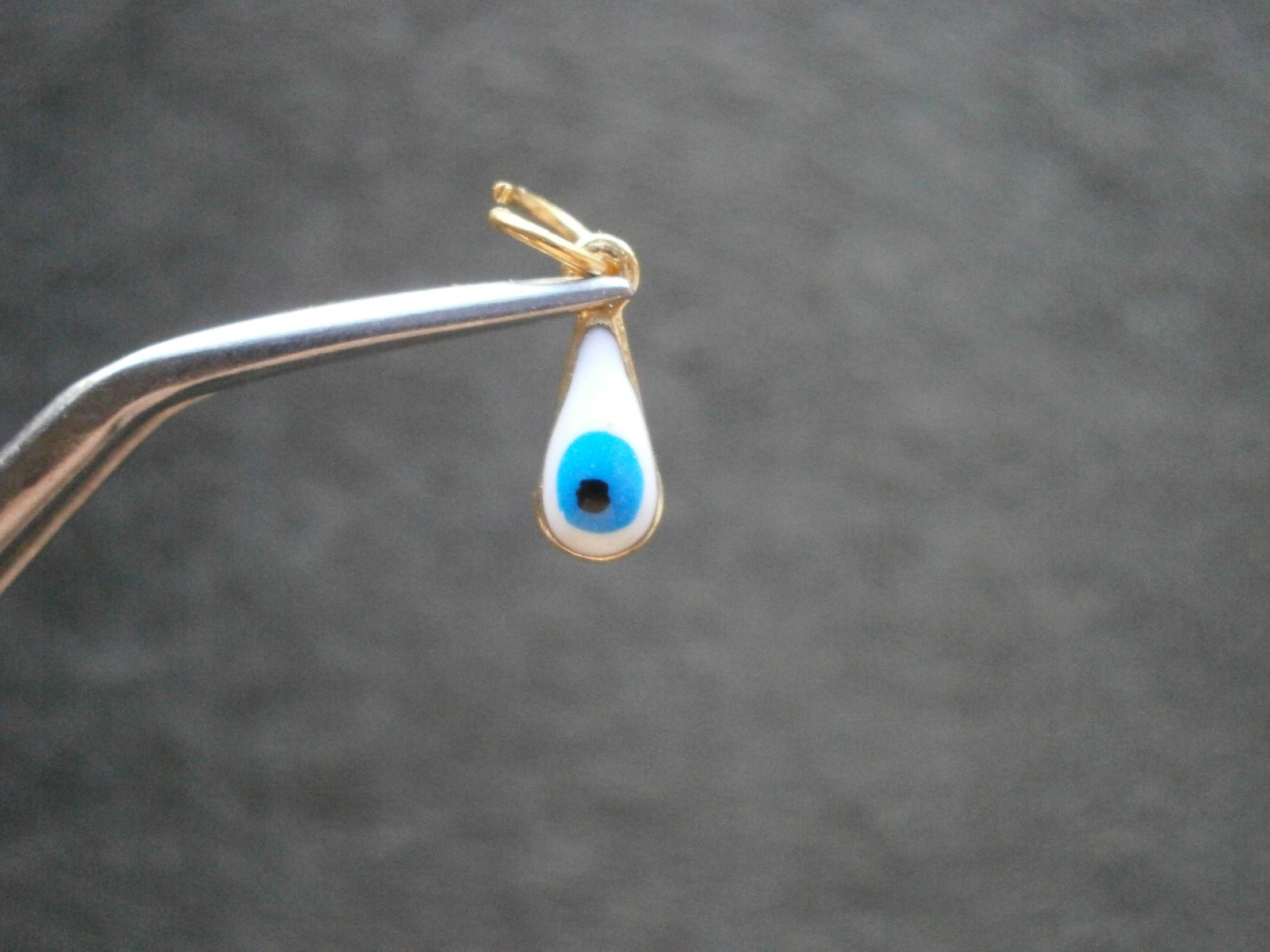 TINY White Evil Eye Amulet Vintage Goldtone & Glass Bead Charm Pendant