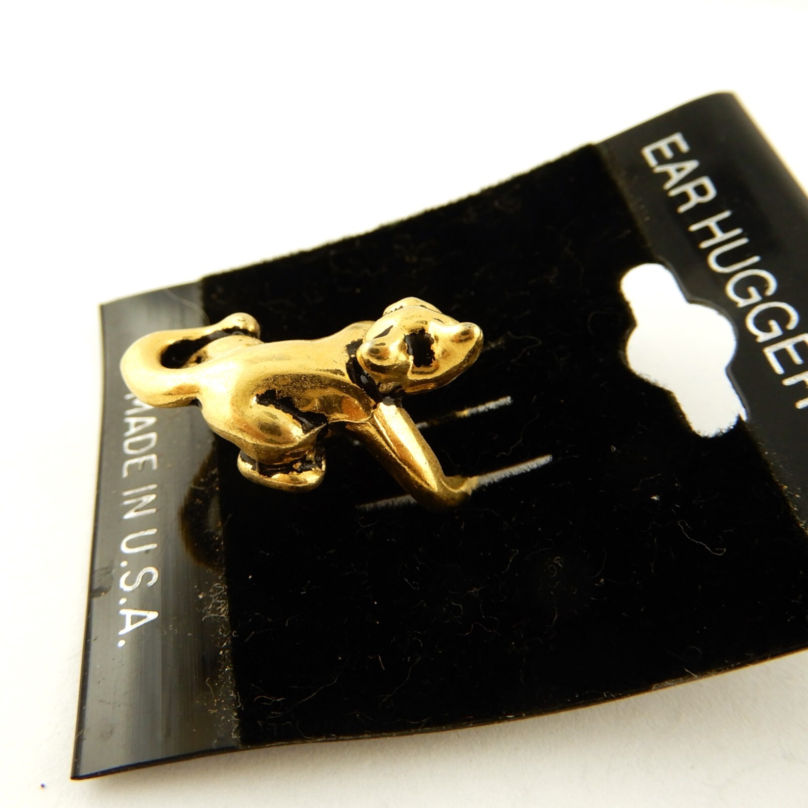 Vintage Pewter or Gold Kitty Cat 3D Earhugger earrings, kitten ear cuff