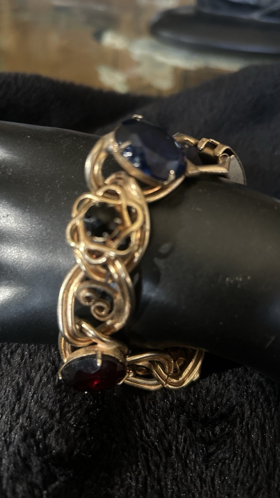 Vintage Victorian Revival Filigree Bracelet Intaglio Glass Stones Gold Tone