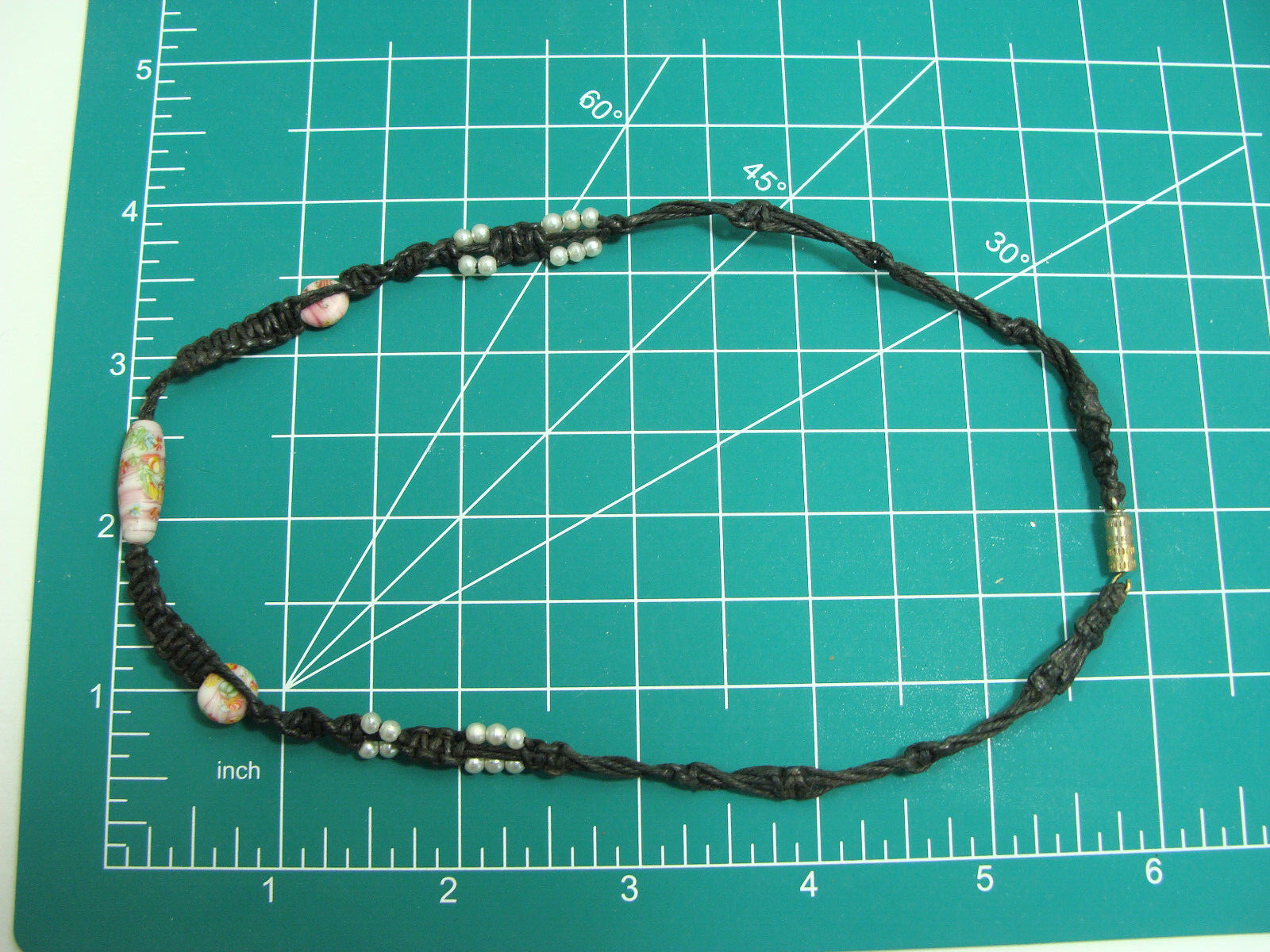 Vtg Millefiori Glass Bead Faux Pearl Hemp Macrame Bohemian Hippy Choker Necklace