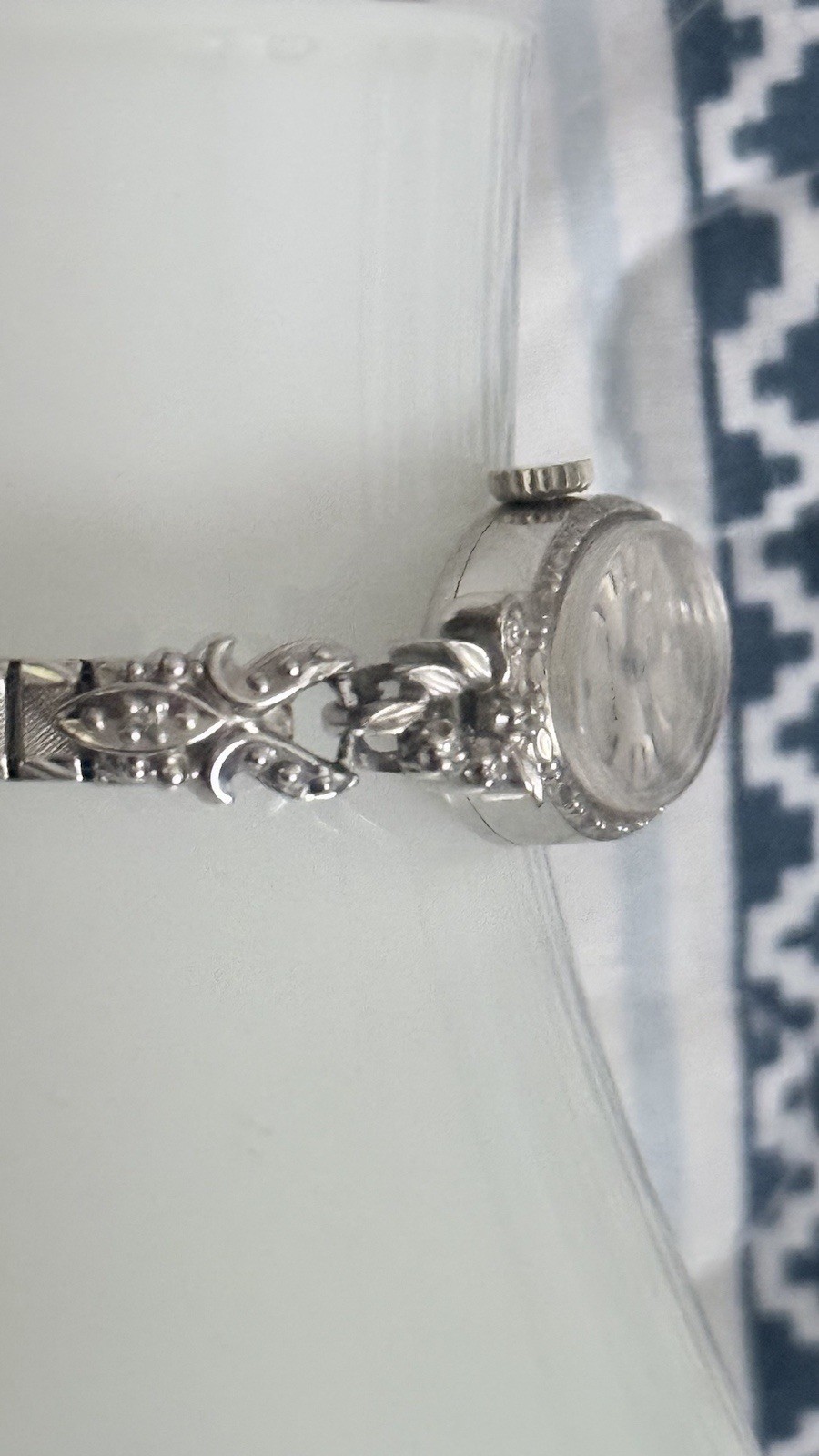 Vintage Bulova Ladies Watch-14K White Gold Cocktail With 8 Lovely Small Diamonds