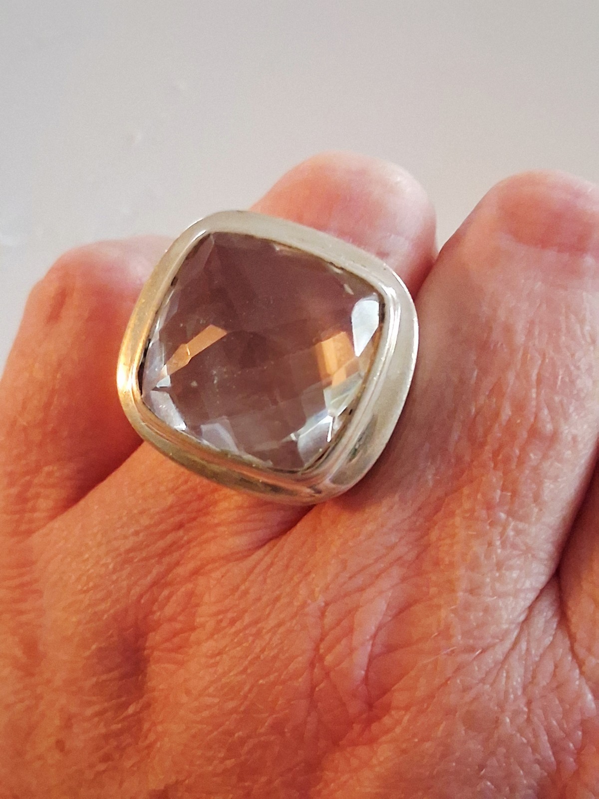 Huge Vintage Rock Crystal Clear Quartz Statement Ring Size 7.5 Sterling Silver