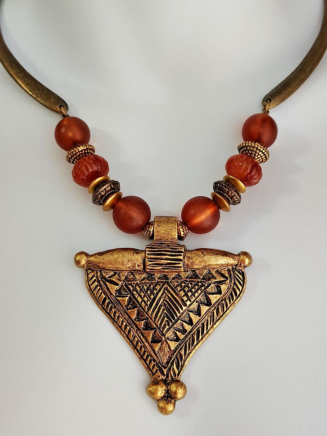 Vintage Signed ORENA PARIS Tribal Beaded Pendant Necklace Bold Revival Runway