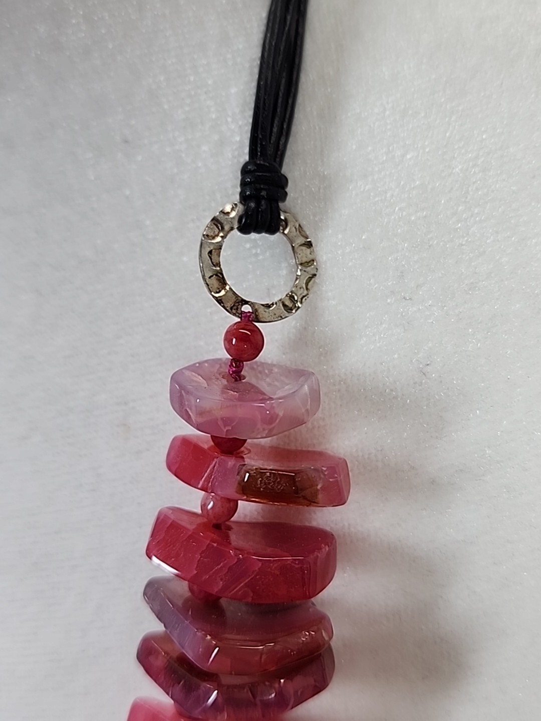 Gorgeous Pink Crackle Agate Stone .925 Clasp Statement Beaded Necklace 148g