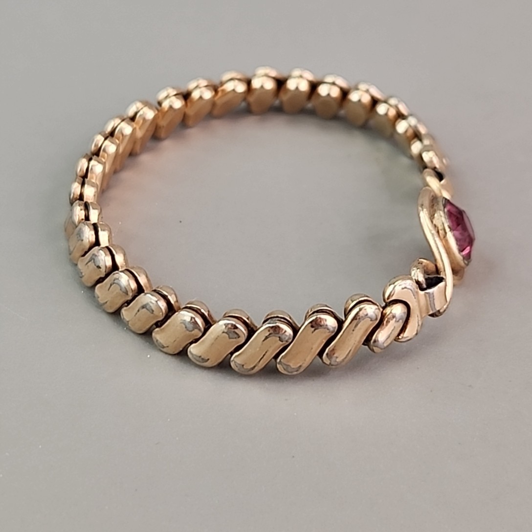 Vintage Sweetheart Expandable Bracelet 12K Gold Filled Pink Rhinestone