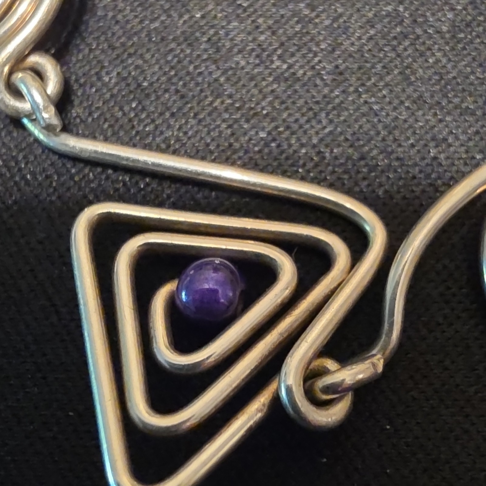 Vtg. 925 Sterling Silver Artisan Hand Wire Wrapped Spiral Amethyst Bracelet 7″