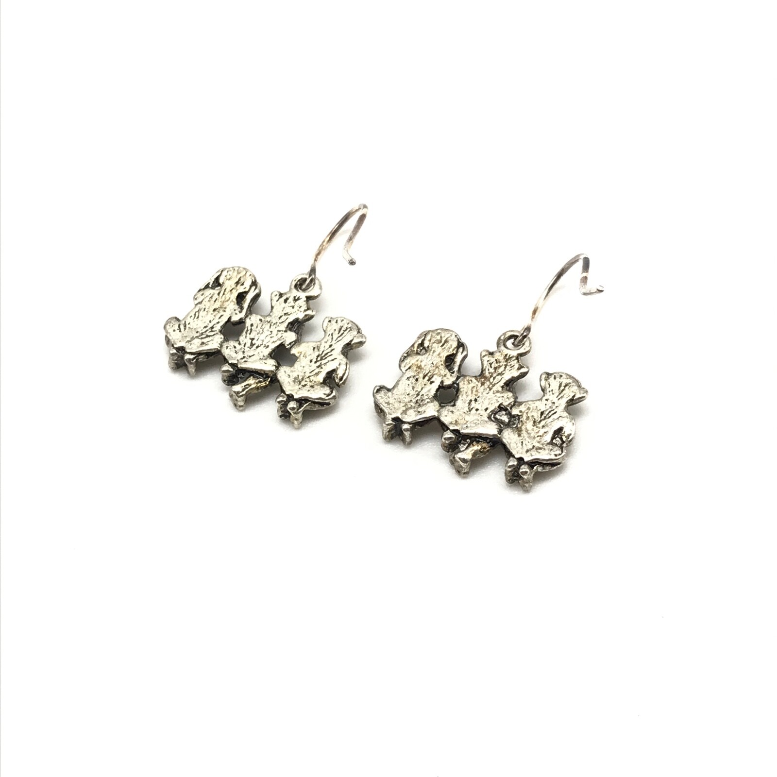 Vintage Silver Tone Triple Monkey Animal Themed Dangle Earrings